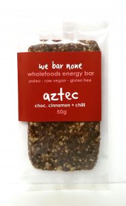 We Bar None aztec energy bar - paleo, vegan, gluten free, delicious. Chocolate, cinnamon and chilli. Aztec chocolate bar.