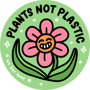 Happy Flower Tee from We Bar None - sustainable Tshirt that says 'Plants not Plastic' with a happy flower in the center