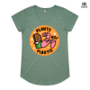 Sage Mali AS Colour Tshirt with a design that says Plants not Plastic and has a smiling worm