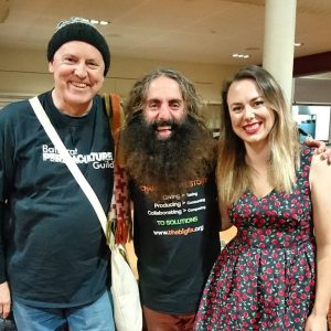 Costa from ABC Gardening Australia with Steve Burns, President of Ballarat Permaculture Guild, and Ellen Burns, founder of We Bar None and The Hidden Orchard